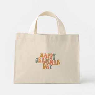 Bolsa Tote Mini Feliz Dia da Gramática, Retro Wavy