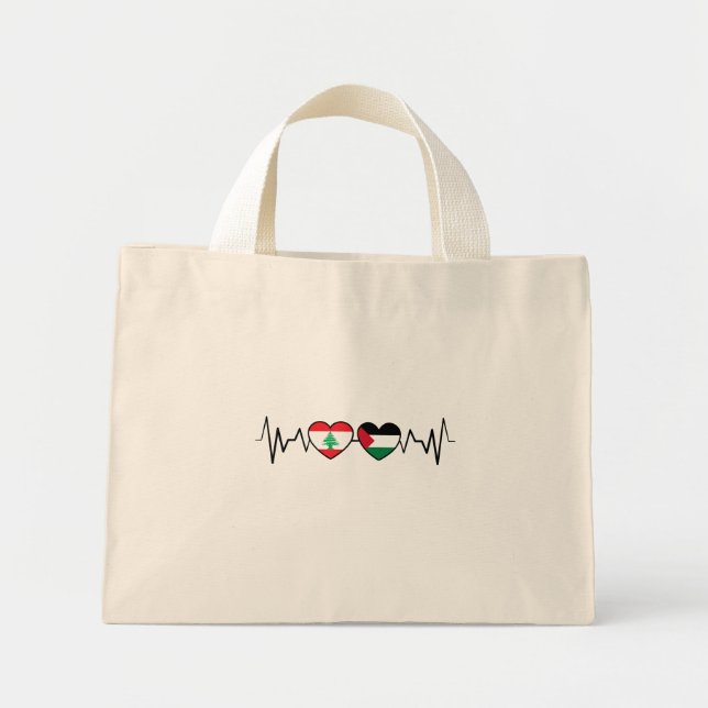 Bolsa Tote Mini Flags de Unidade Palestina Libanesa Batida. (Frente)