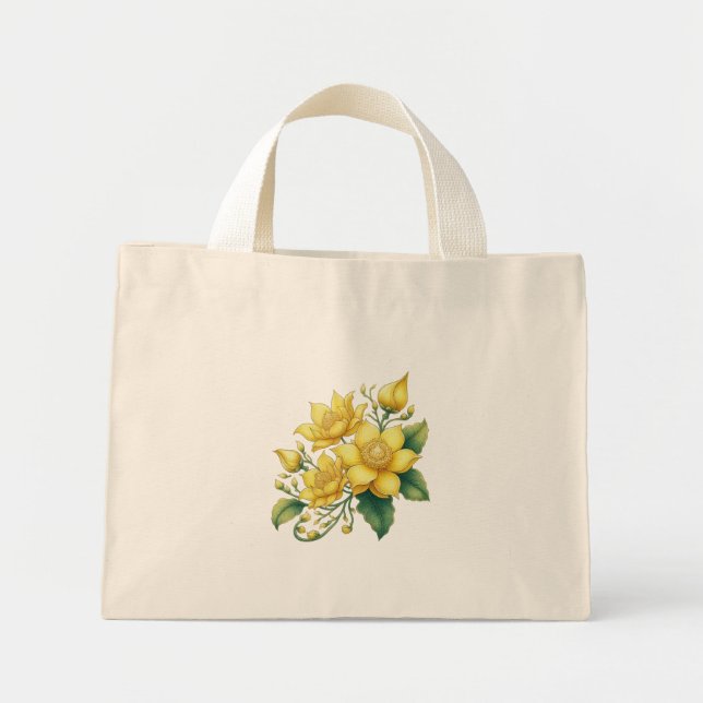 Bolsa Tote Mini Flor Amarelo Tailandês, Art Tailandês, Estilo Tail (Frente)