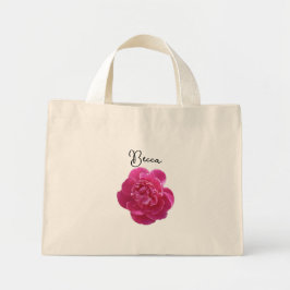 Bolsa Tote Mini Flor de Peônia Rosa Vibrante Personalizada