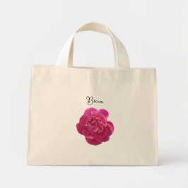 Bolsa Tote Mini Flor de Peônias Rosa Vibrante Personalizado