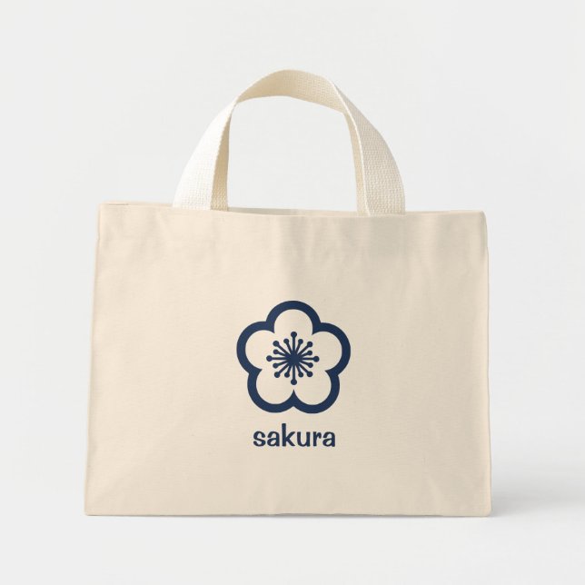 Bolsa Tote Mini Flor de Sakura Azul Marinho (Frente)