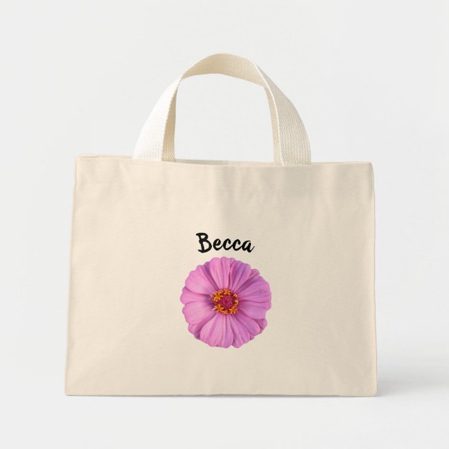 Bolsa Tote Mini Flor de Zínia Rosa Elegante Personalizada (Frente)