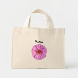 Bolsa Tote Mini Flor de Zinnia Rosa Elegante Personalizado