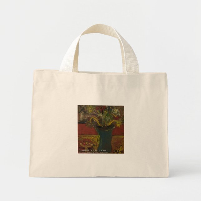 Bolsa Tote Mini flores em vaso azul (Frente)