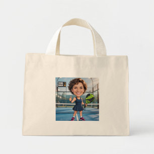 Bolsa Tote Mini Foto Personalizada de Cabeça de Jogadora de Padel/