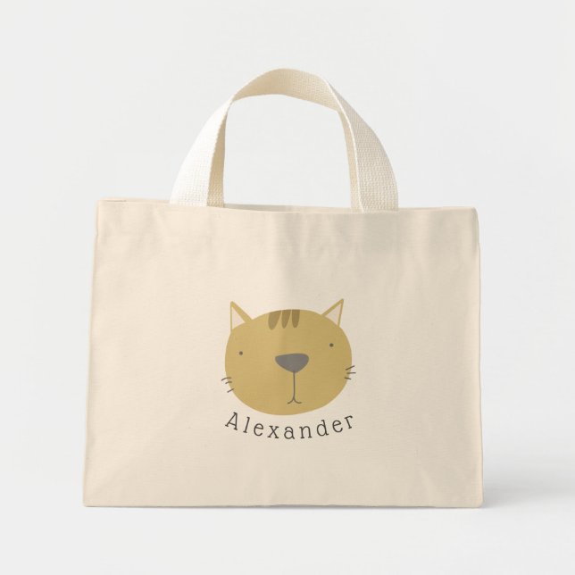 Bolsa Tote Mini Gato de Cuta de Nome Personalizável (Frente)
