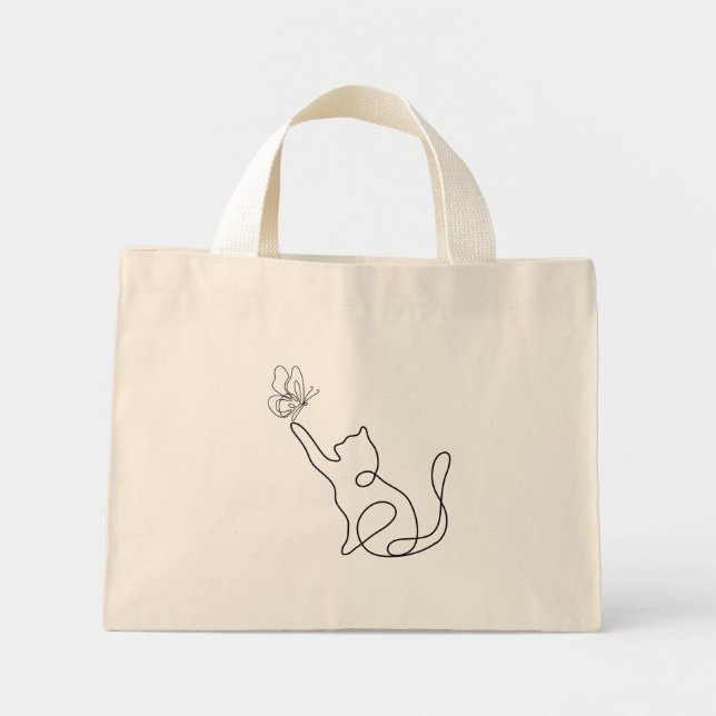 Bolsa Tote Mini Gato giro e engraçado brinca com uma mosca (Frente)