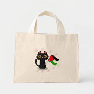 Bolsa Tote Mini gato preto bonito segura bandeira da Palestina