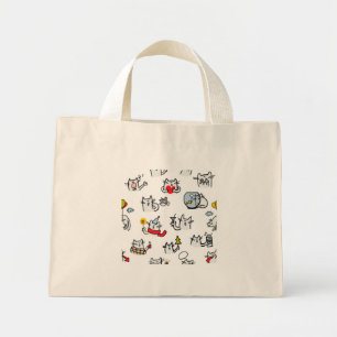 Bolsa Tote Mini Gatos engraçados, leite e magia.