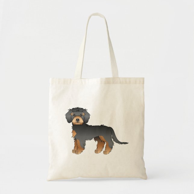 Bolsa Tote Mini Goldendoodle Preto e Dourado Cachorro de Dese (Frente)