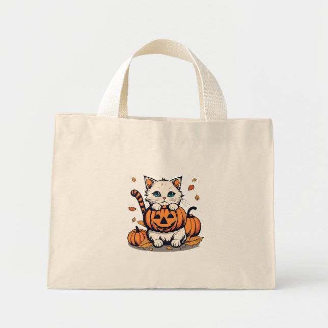Bolsa Tote Mini Halloween Cat Design (Frente)