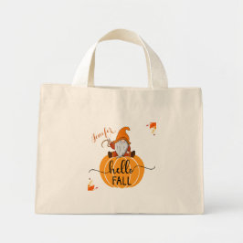 Bolsa Tote Mini Hello Fall Gnome On Pumpkin Tote Bag