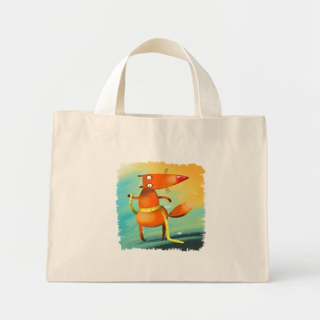 Bolsa Tote Mini Ilustração de Aquarela artesanal Fox Engraçada (Frente)