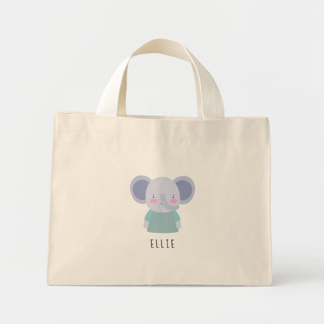 Bolsa Tote Mini Ilustração de Elefante Gratuito - Personalizável (Frente)