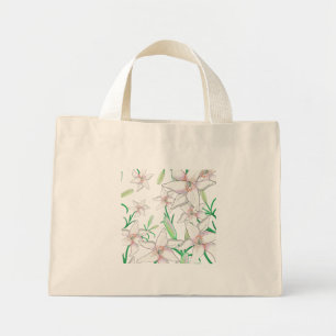 Bolsa Tote Mini Ilustração de Lírios Brancos