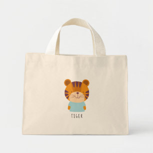 Bolsa Tote Mini Ilustração de Tigre de Cuta - Nome Personalizáv