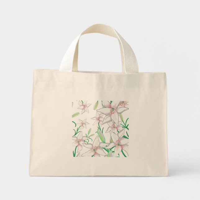 Bolsa Tote Mini Ilustração dos lírios brancos (Frente)