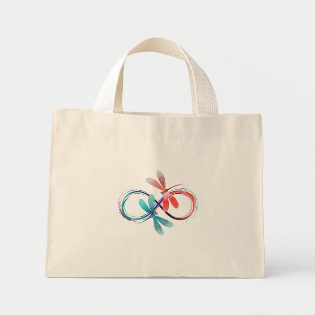 Bolsa Tote Mini Infinito com libélulas brilhantes (Frente)