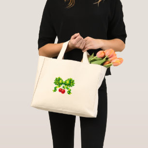 Bolsa Tote Mini Laço de Trevo Sortudo com Cerejas no Design Verde