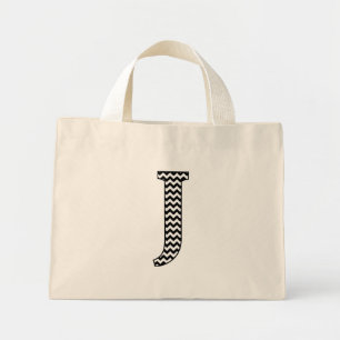 Bolsa Tote Mini Letra Chevron Preta e Branca J Monograma
