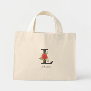 Bolsa Tote Mini Letra L Monogramada Floral Moderna Personalizável