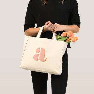 Bolsa Tote Mini Letreiro Retro Monogramado Rosa Pastel Laranja