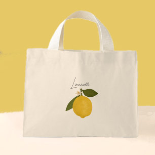 Bolsa Tote Mini Limão Amarelo com Folhas Verdes Citrino Fresco
