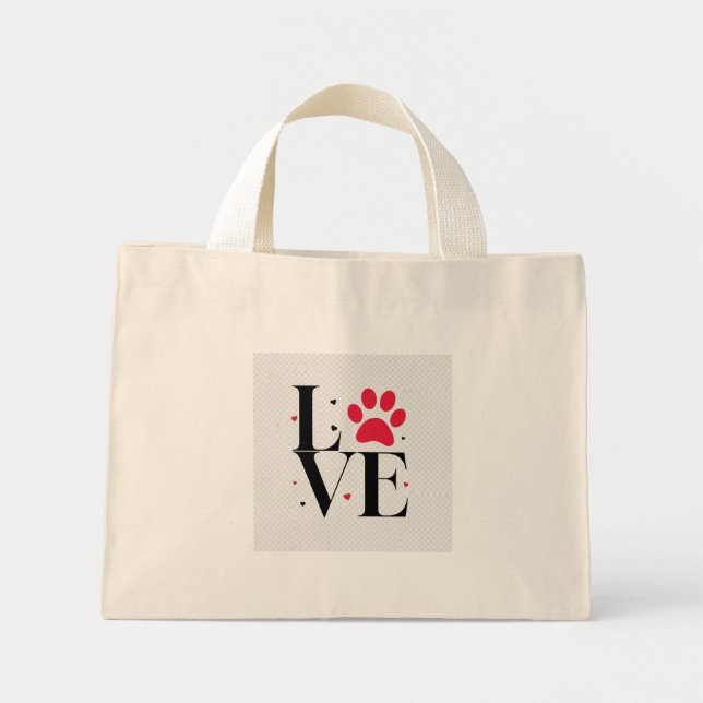 Bolsa Tote Mini Love Paw Print – Cute Pet Lover Tote Bag (Frente)