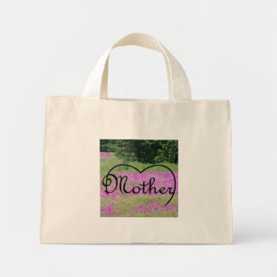 Bolsa Tote Mini Mãe coração no saco de flores silvestres cor-de