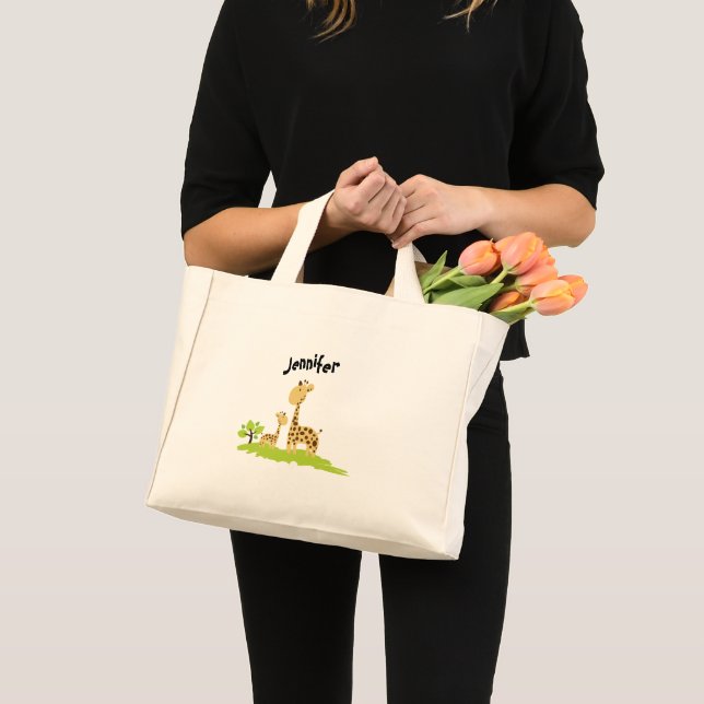 Bolsa Tote Mini Mãe super bonita e girafa verde e amarelo (Frente (produto))