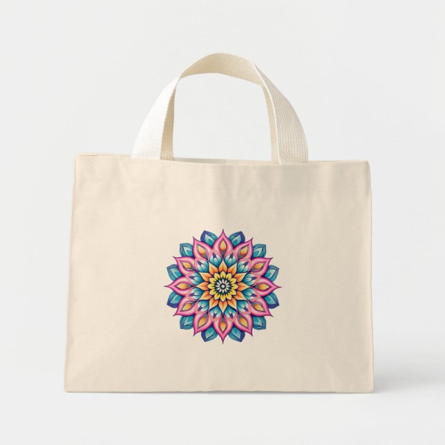 Bolsa Tote Mini Mandala / Design de Flor (Frente)