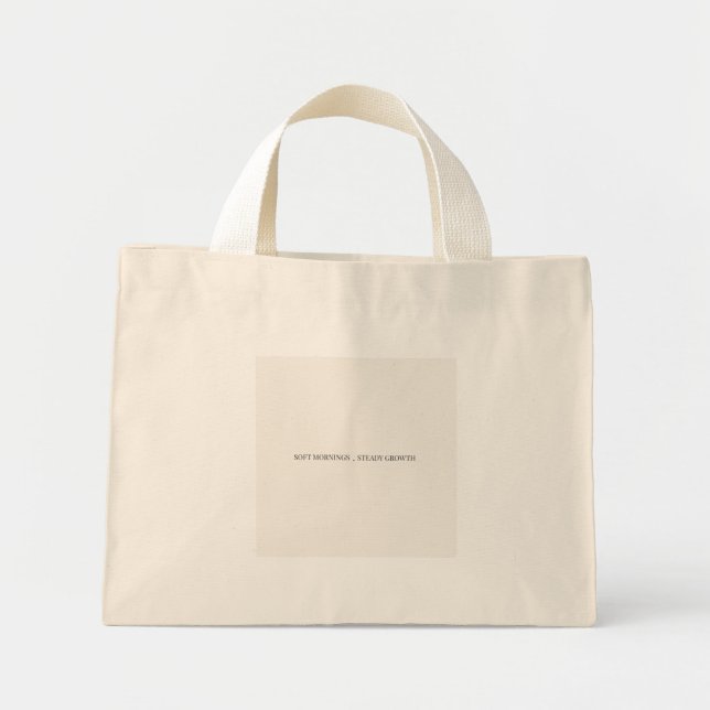 Bolsa Tote Mini Manhãs lentas, Crescimento Constante, Citação Mini (Frente)