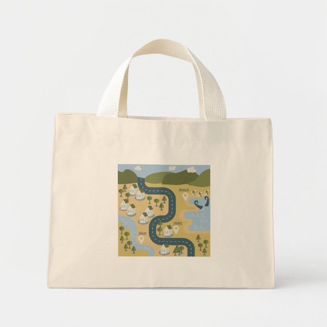 Bolsa Tote Mini mapa de viagem de férias do cenário de cartoon na  (Frente)