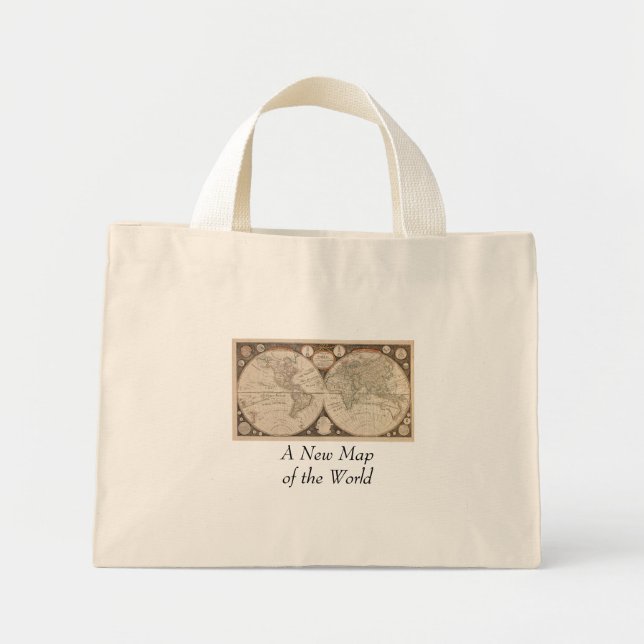 Bolsa Tote Mini Mapa Mundial Antiquado, 1799 (Thomas Kitchen) (Frente)