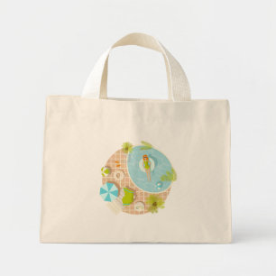 Bolsa Tote Mini Menina da festa de natação na praia de verão de bi