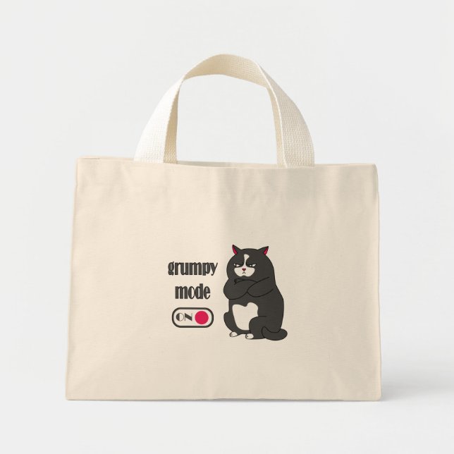 Bolsa Tote Mini Modo rabugento em gato gordo engraçado (Frente)