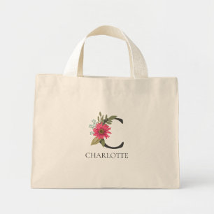 Bolsa Tote Mini Monograma Floral Moderno Personalizável