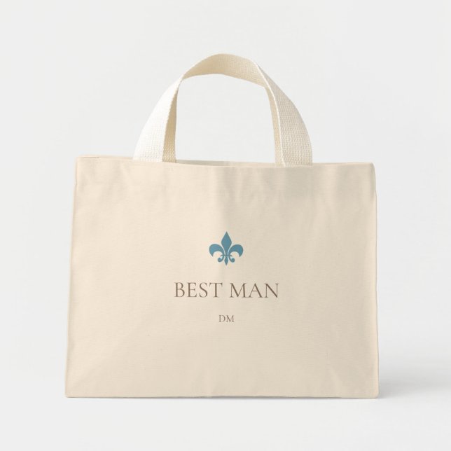 Bolsa Tote Mini Monograma inicial do Fleur de Lis Best Man (Frente)