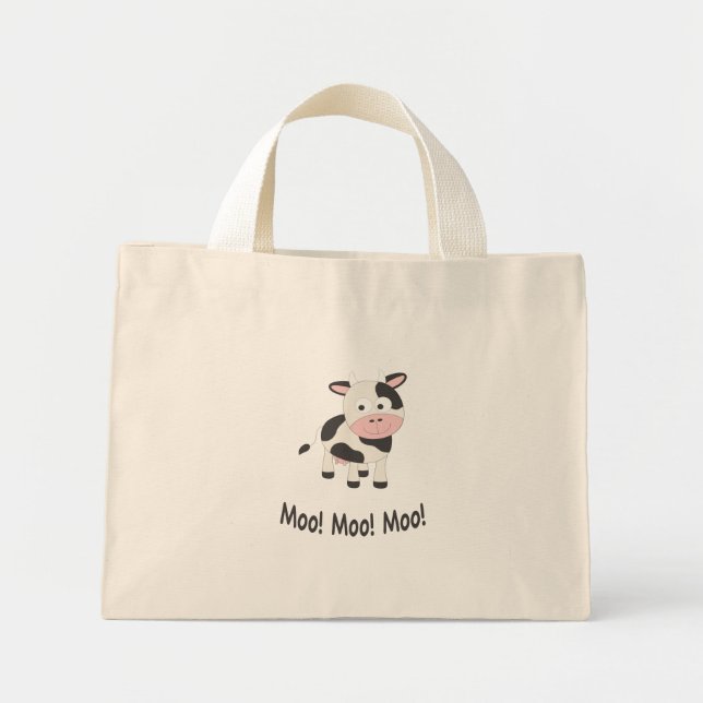 Bolsa Tote Mini Moo Moo Moo Cute Cartoon Cow (Frente)