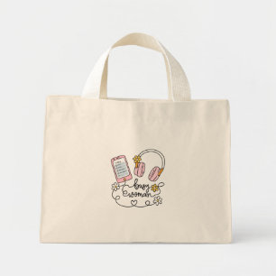 Bolsa Tote Mini Mulher Ocupada Fones de Ouvido Florais Fofos e Des