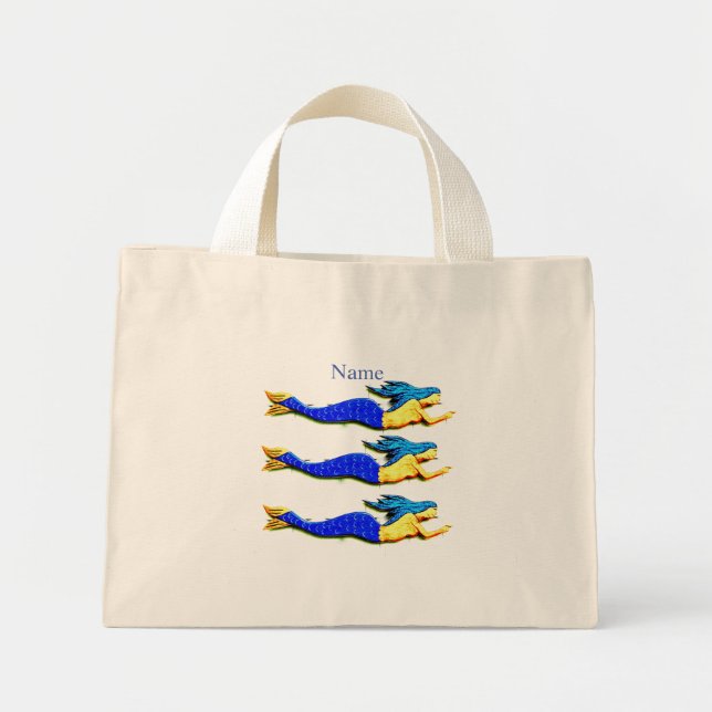 Bolsa Tote Mini Nadando sereias de cauda azul (Frente)