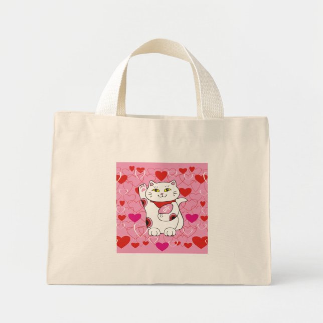 Bolsa Tote Mini Namorados Maneki Neko Lucky Cat (Frente)