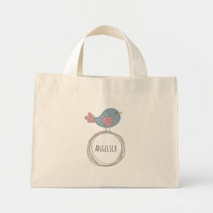 Bolsa Tote Mini Nome Personalizado do Pássaro Cortado
