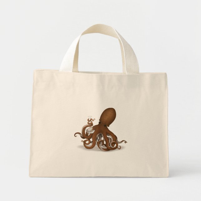 Bolsa Tote Mini Octopus Holding Chemistry Flask Steampunk Science (Frente)