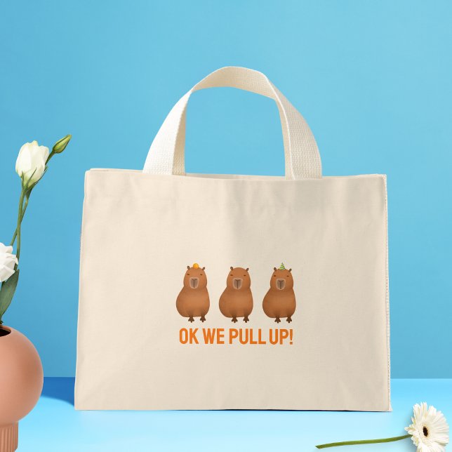 Bolsa Tote Mini "Ok, Vamos Puxar!" Capybara Meme ("Ok we pull up!" funny capybara)