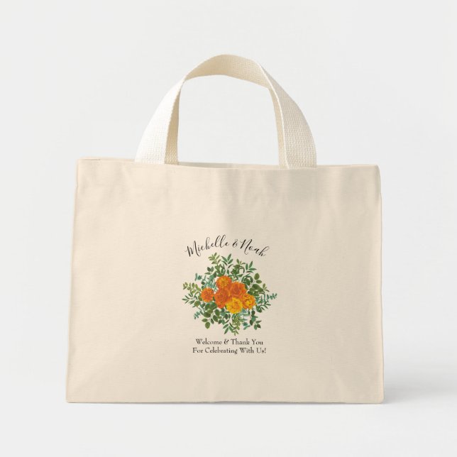 Bolsa Tote Mini Orange Rosa Wedding Floral Modern (Frente)