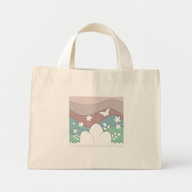 Bolsa Tote Mini Ovos de Páscoa caçam papel cortado primavera (Frente)