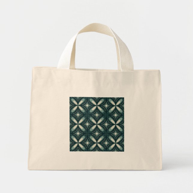 Bolsa Tote Mini Padrão Geométrico Verde Retro (Frente)