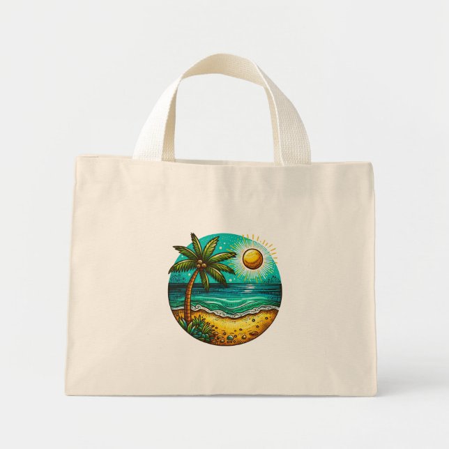Bolsa Tote Mini Palm Tree and Sunshine na Praia (Frente)